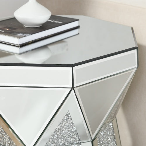 Drum Style Coffee Table With Mirror Crystal Inlay