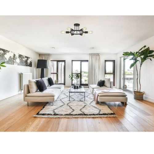 6 Lamps Modern Sputnik Lamp Semi Recessed Chandelier Black