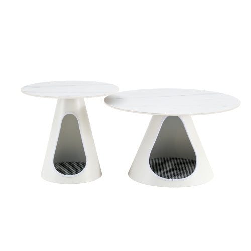 Set Of 2 Coffee Round Tables With A Marble-look Top