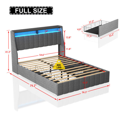 Full Size Bed Frame With LED lights
