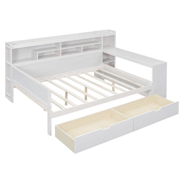 Wooden Full-size Sofa Bed With Storage Rack