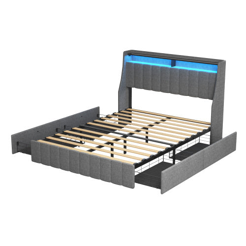 Full Size Bed Frame With LED lights