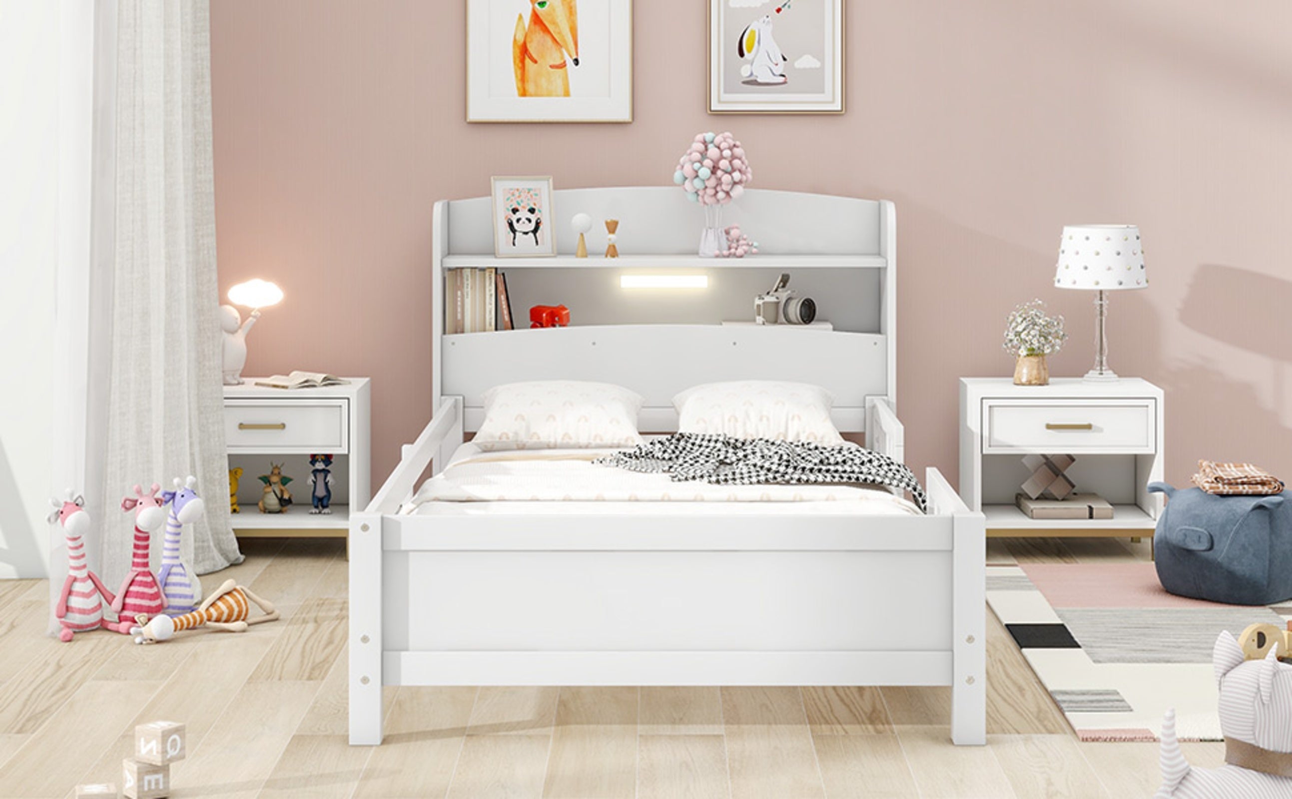 Twin Platform Bed With LED, Storage