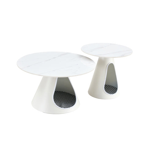 Set Of 2 Coffee Round Tables With A Marble-look Top