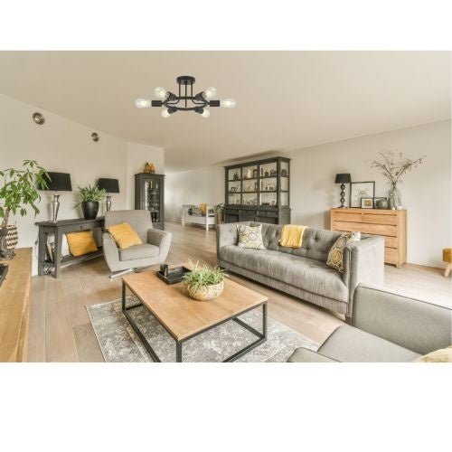 6 Lamps Modern Sputnik Lamp Semi Recessed Chandelier Black