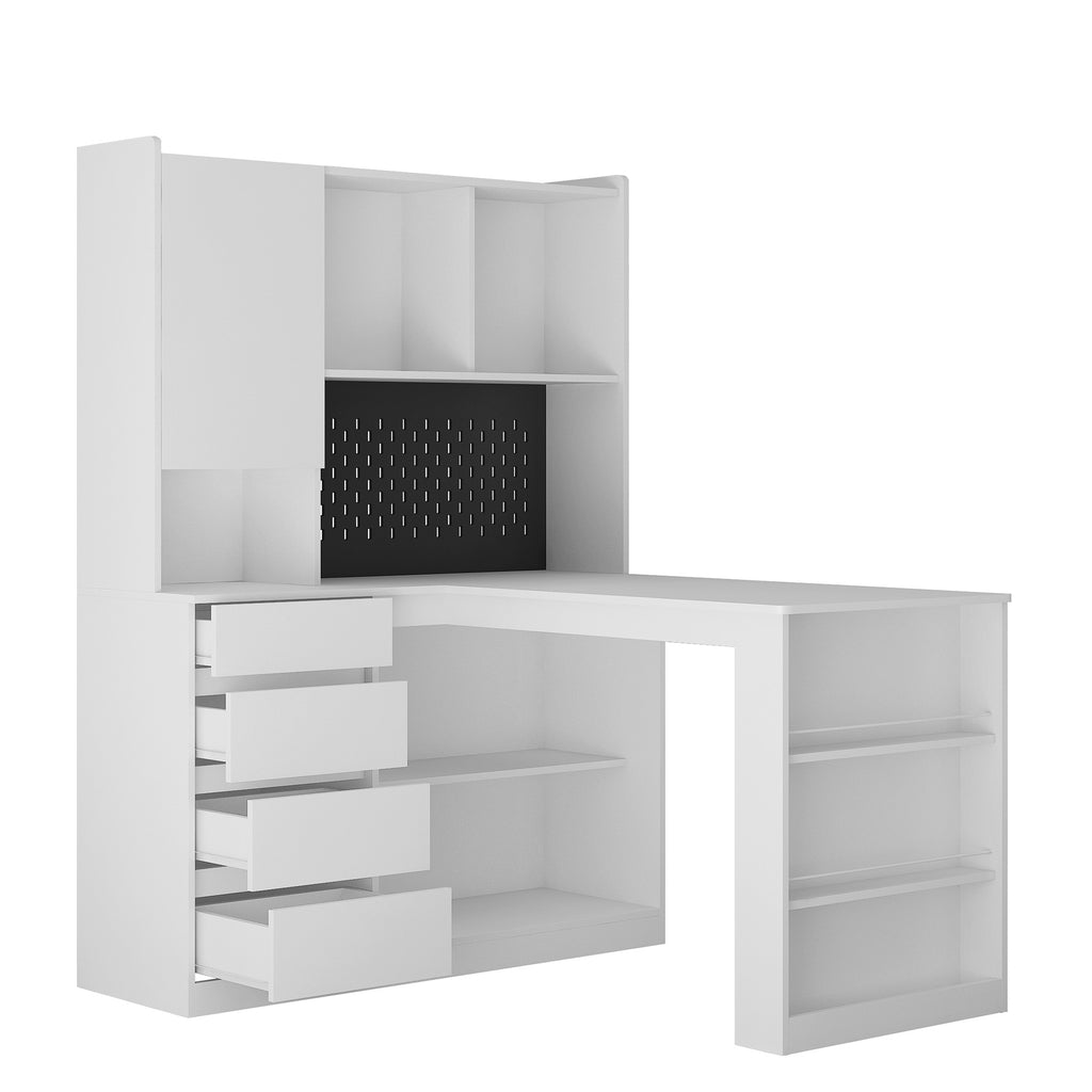 L Shaped Desk With Charge,Bookshelf,LED Light, and Storage