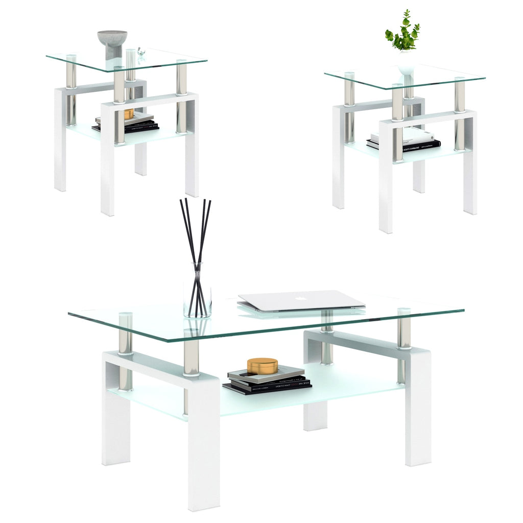 2-Pc Modern Tempered Glass Coffee Tables