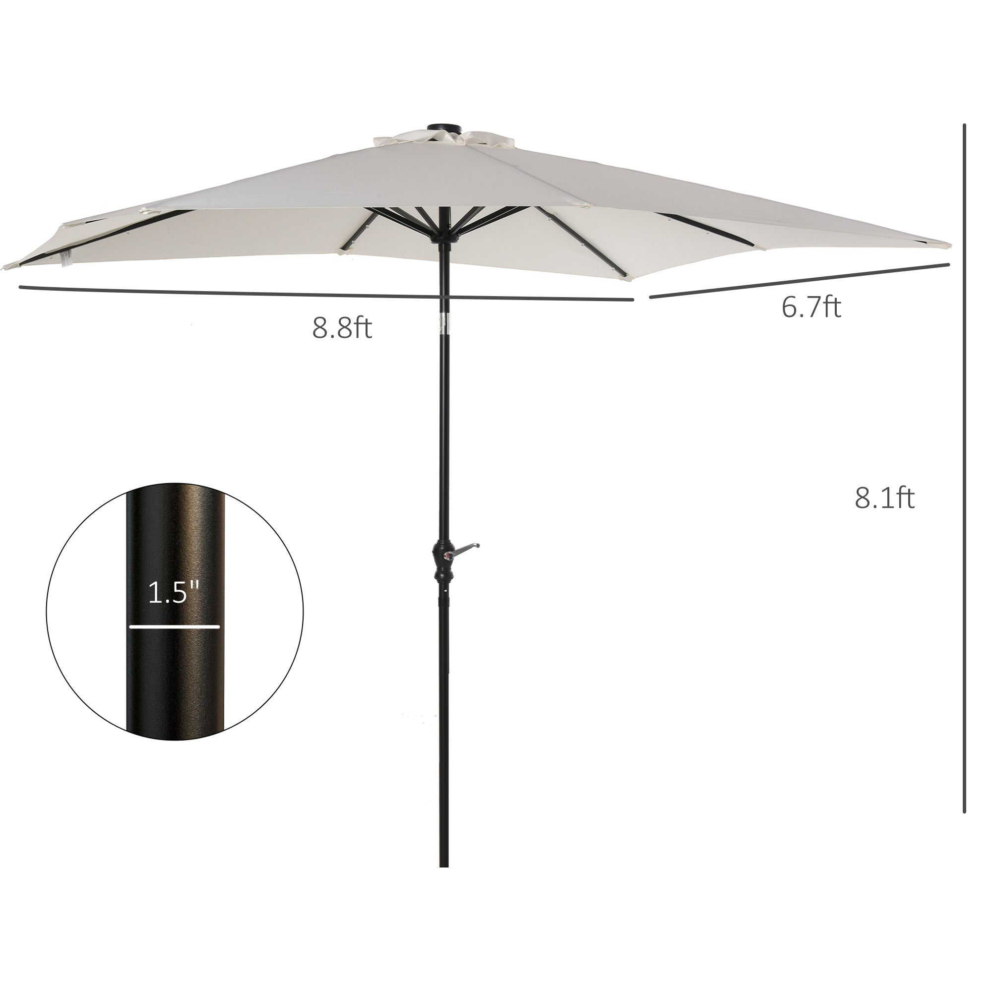 9 X 7 Ft Patio Umbrella With Crank, Solar LED Lights