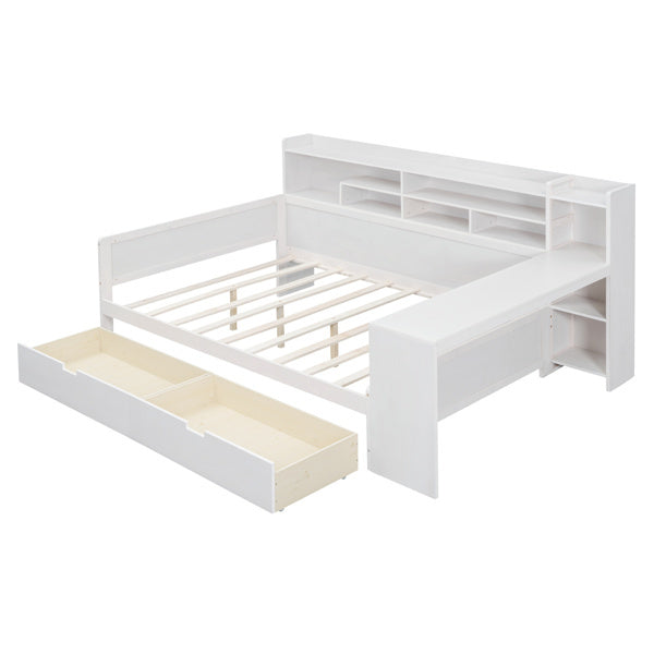 Wooden Full-size Sofa Bed With Storage Rack