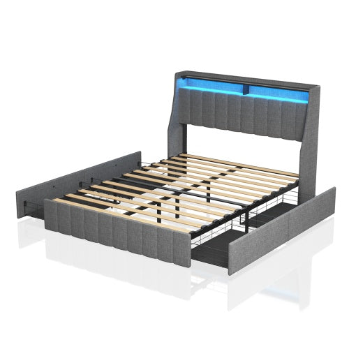 Full Size Bed Frame With LED lights