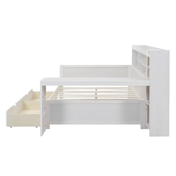 Wooden Full-size Sofa Bed With Storage Rack