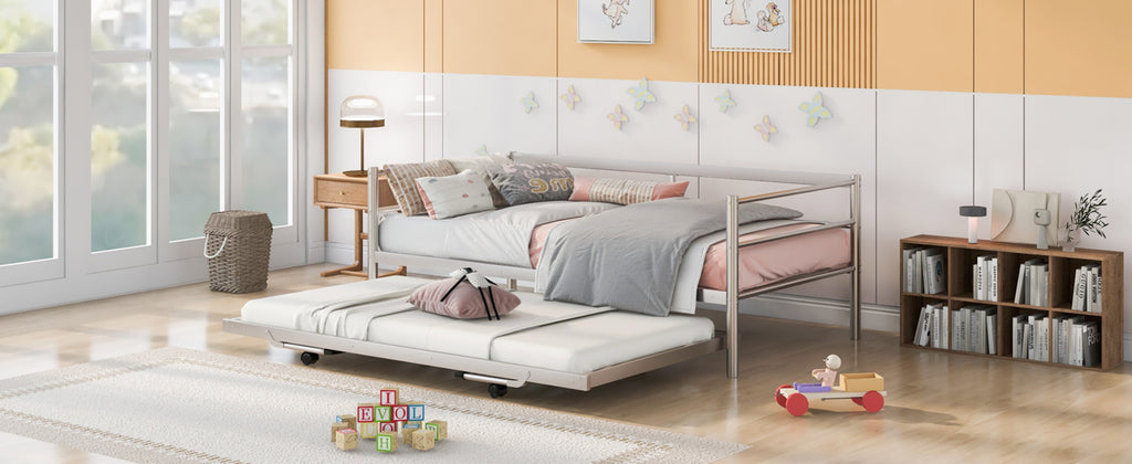 Twin Size Metal Daybed With Adjustable Trundle