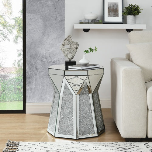 Drum Style Coffee Table With Mirror Crystal Inlay