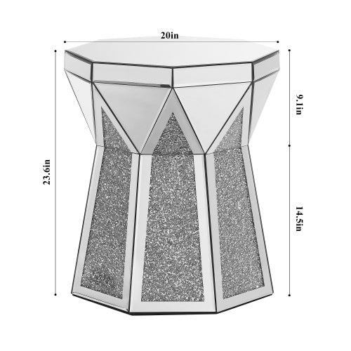 Drum Style Coffee Table With Mirror Crystal Inlay