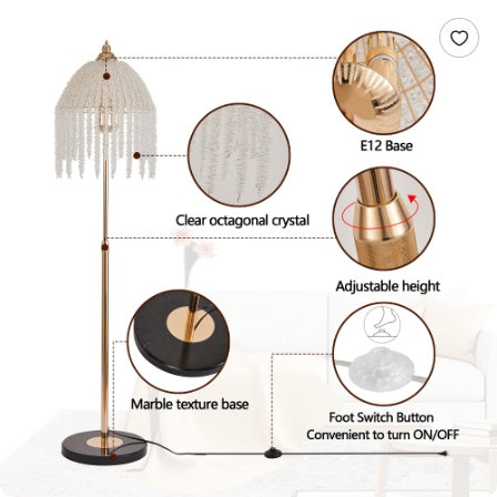 Elegant Crystal Floor Lamp Vintage Waterfall Design