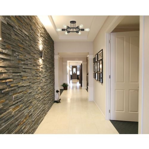 6 Lamps Modern Sputnik Lamp Semi Recessed Chandelier Black