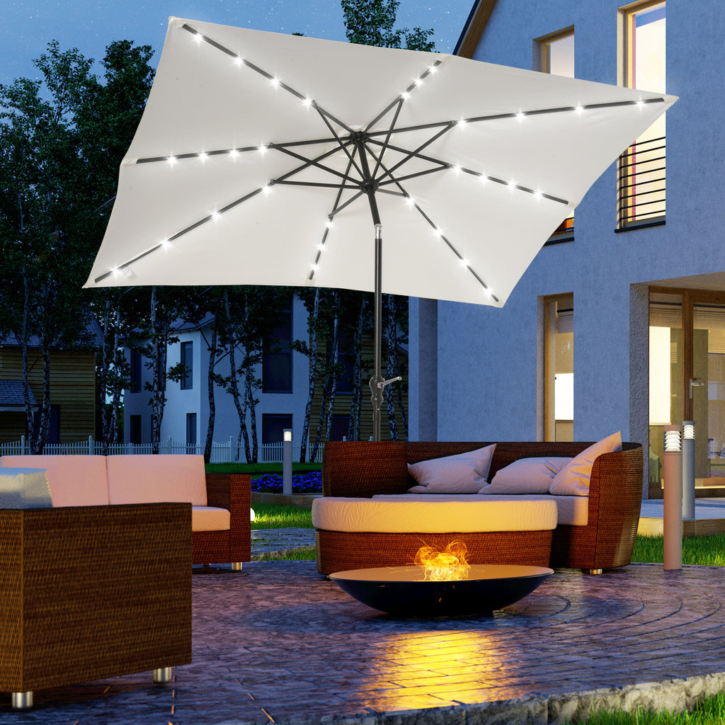 9 X 7 Ft Patio Umbrella With Crank, Solar LED Lights