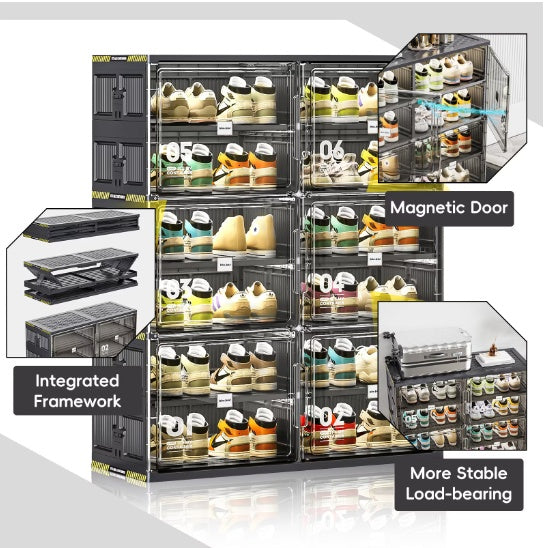24/Large Stackable/Foldable Sneaker Shoe Box Storage Cabinet
