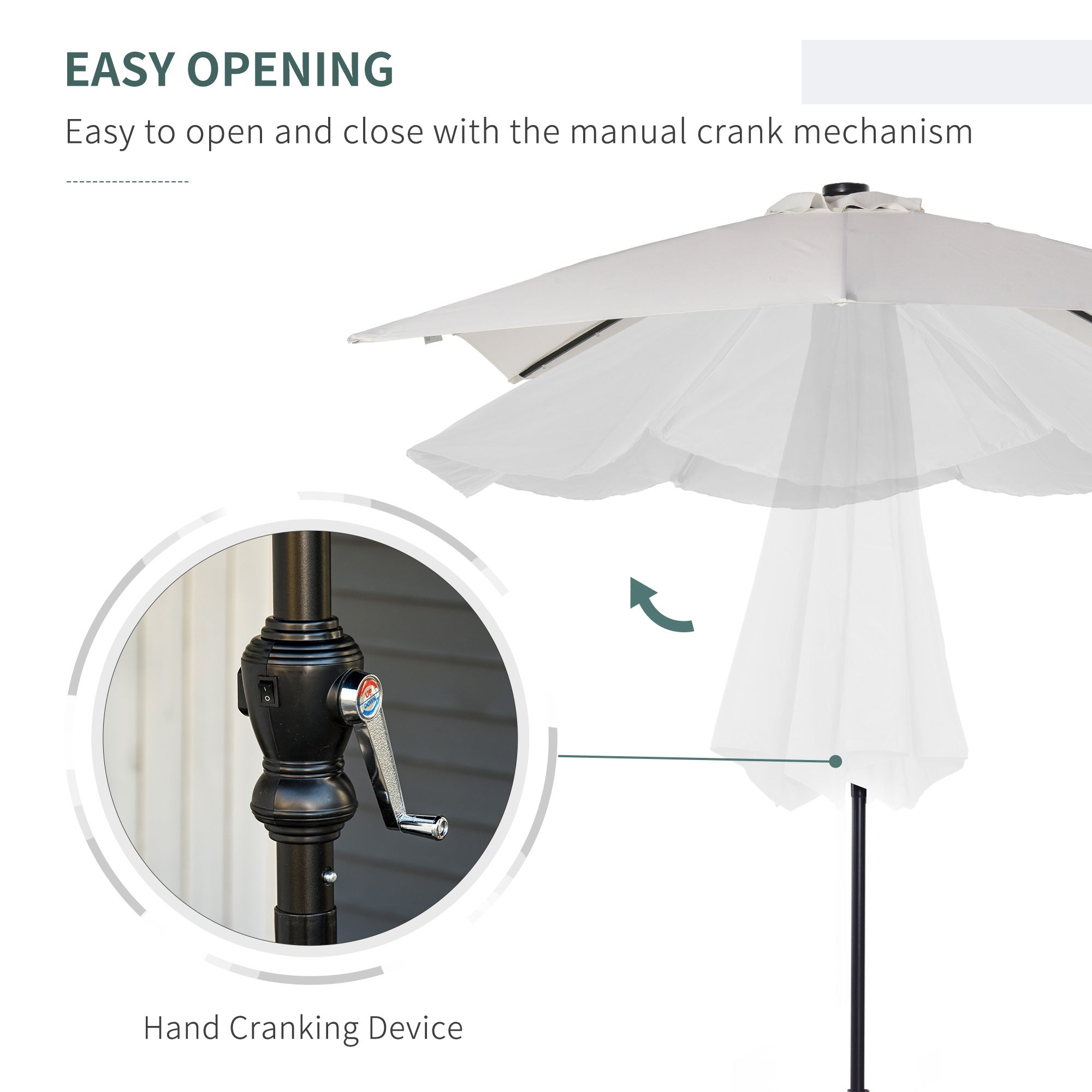 9 X 7 Ft Patio Umbrella With Crank, Solar LED Lights