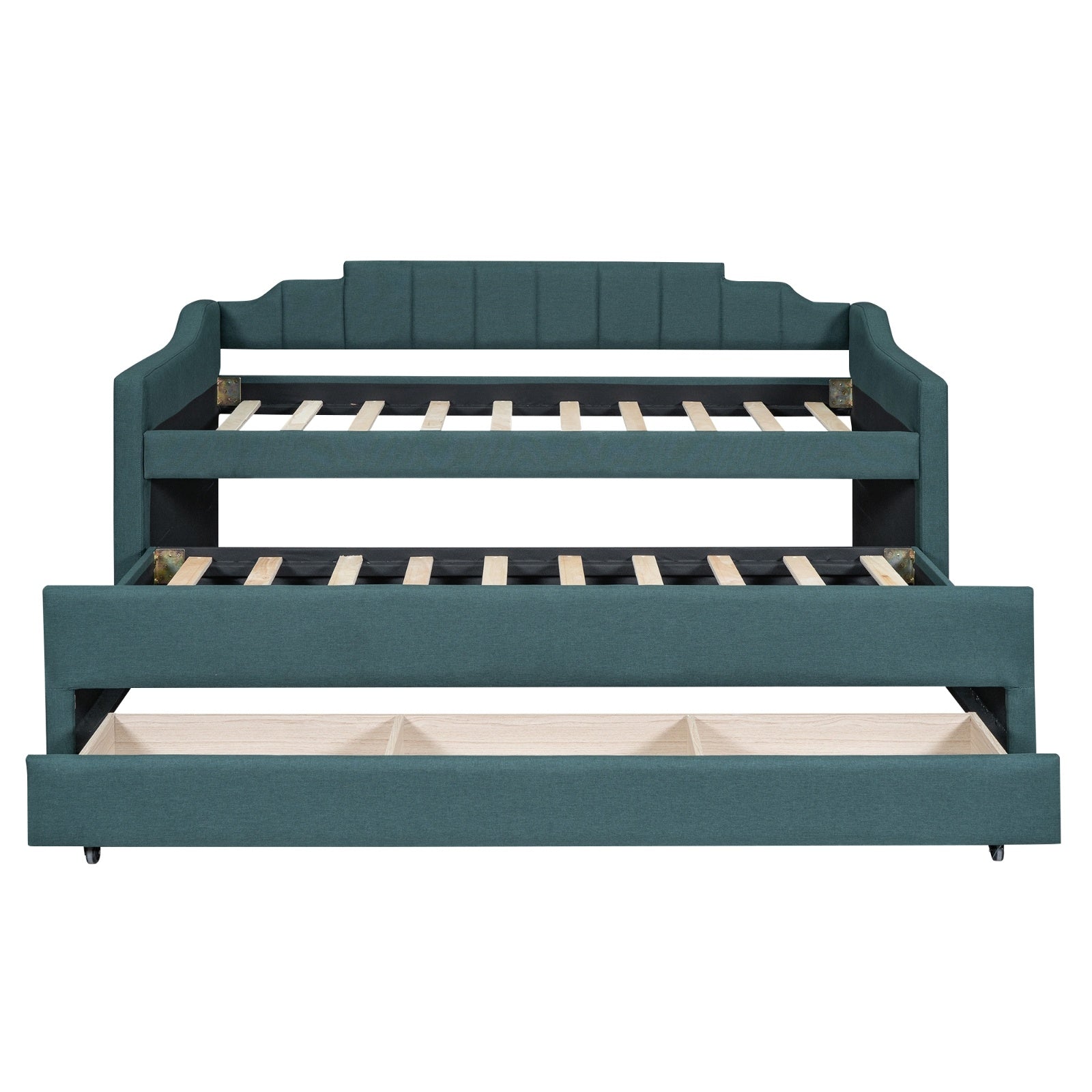 Twin Size Upholstered Daybed With Trundle And Three Drawers,Green