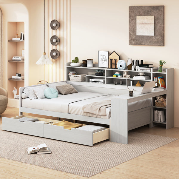 Wooden Full-size Sofa Bed With Storage Rack