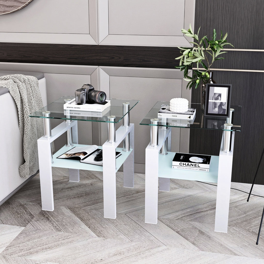 2-Pc Modern Tempered Glass Coffee Tables