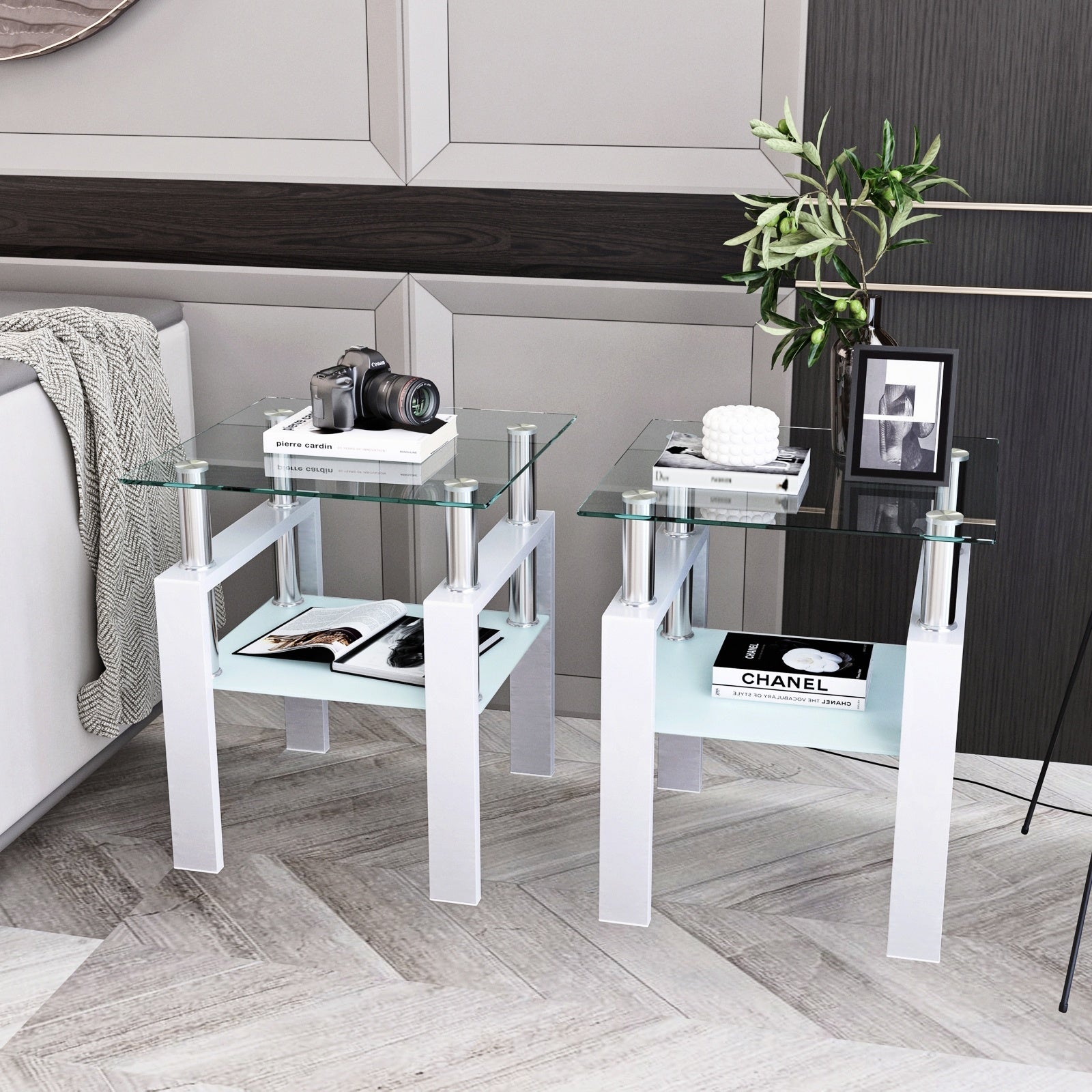2-Pc Modern Tempered Glass Coffee Tables