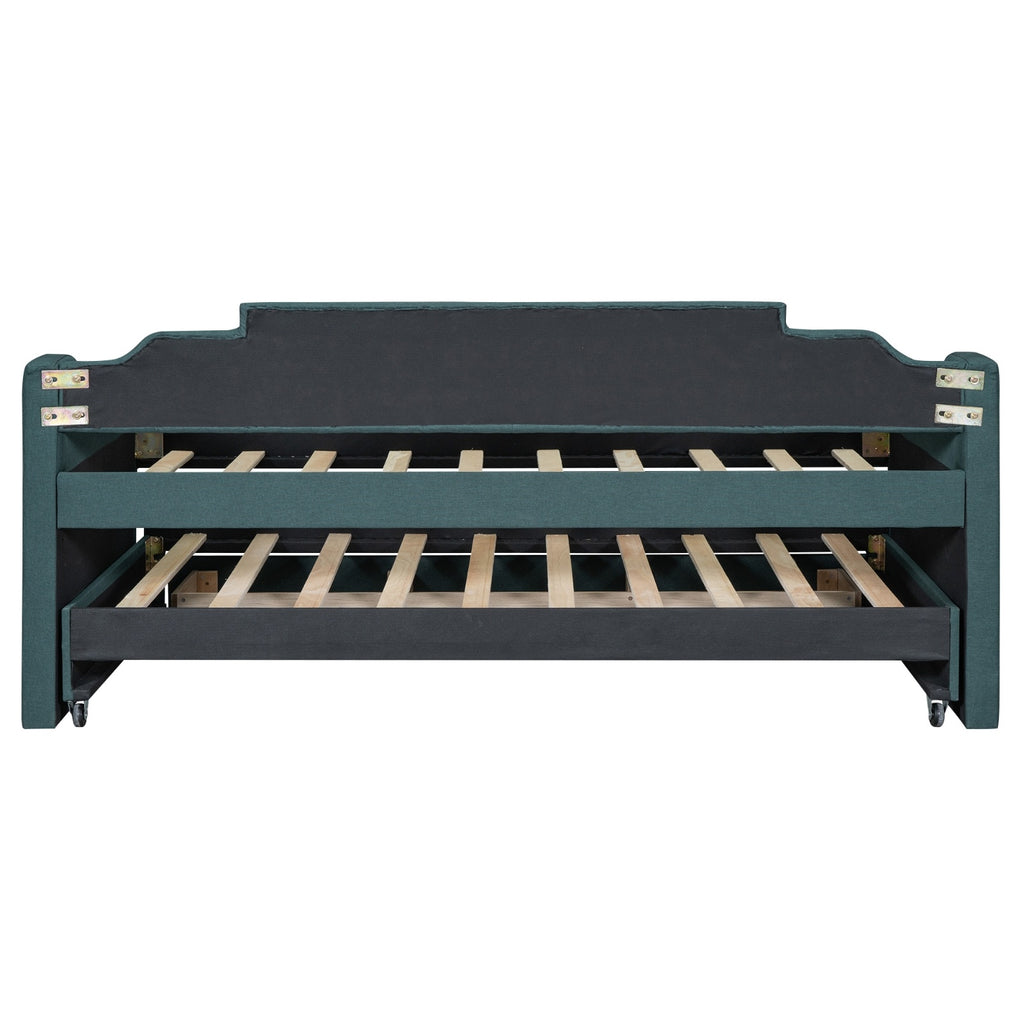 Twin Size Upholstered Daybed With Trundle And Three Drawers,Green