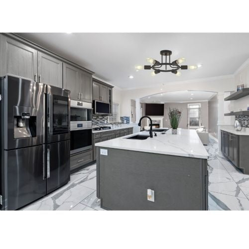 6 Lamps Modern Sputnik Lamp Semi Recessed Chandelier Black