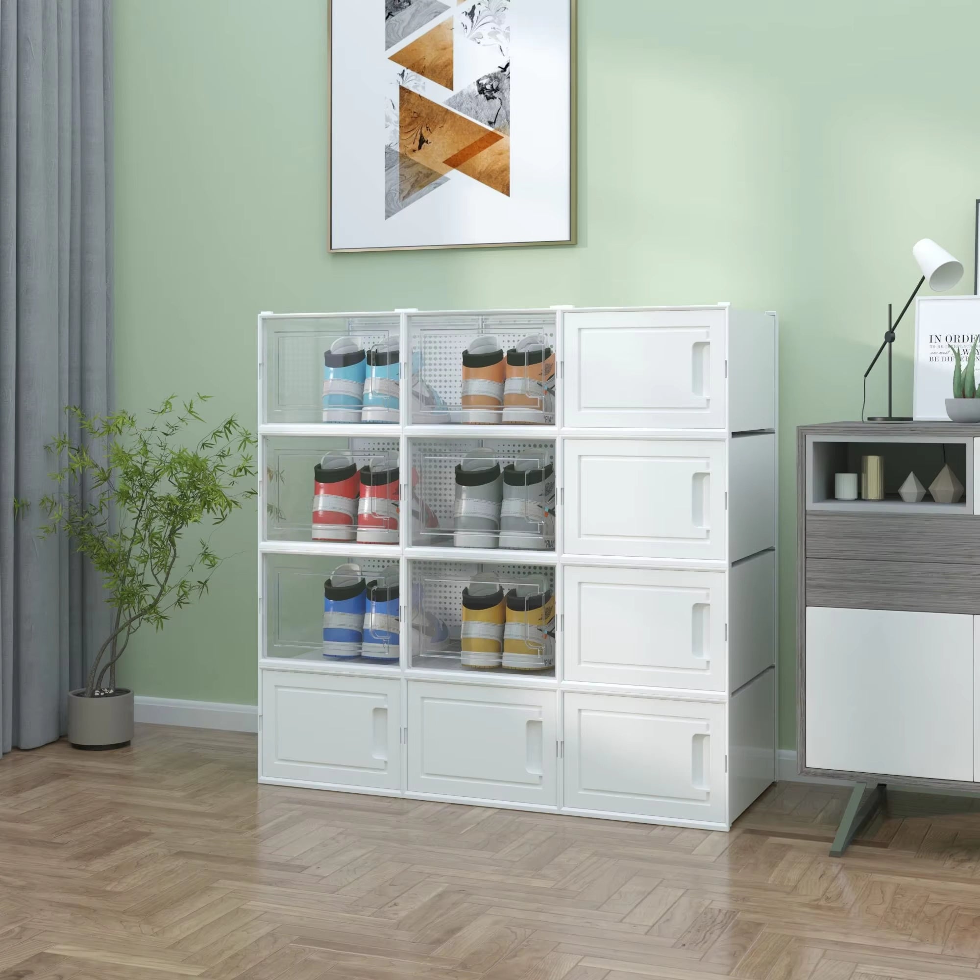 12 Pack Stackable Storage Shoe Box Organizer