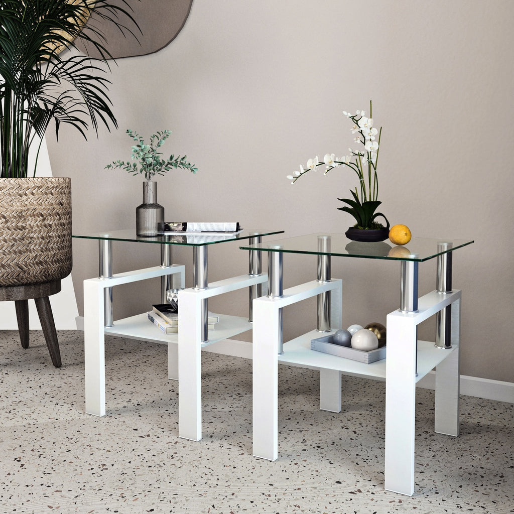 2-Pc Modern Tempered Glass Coffee Tables