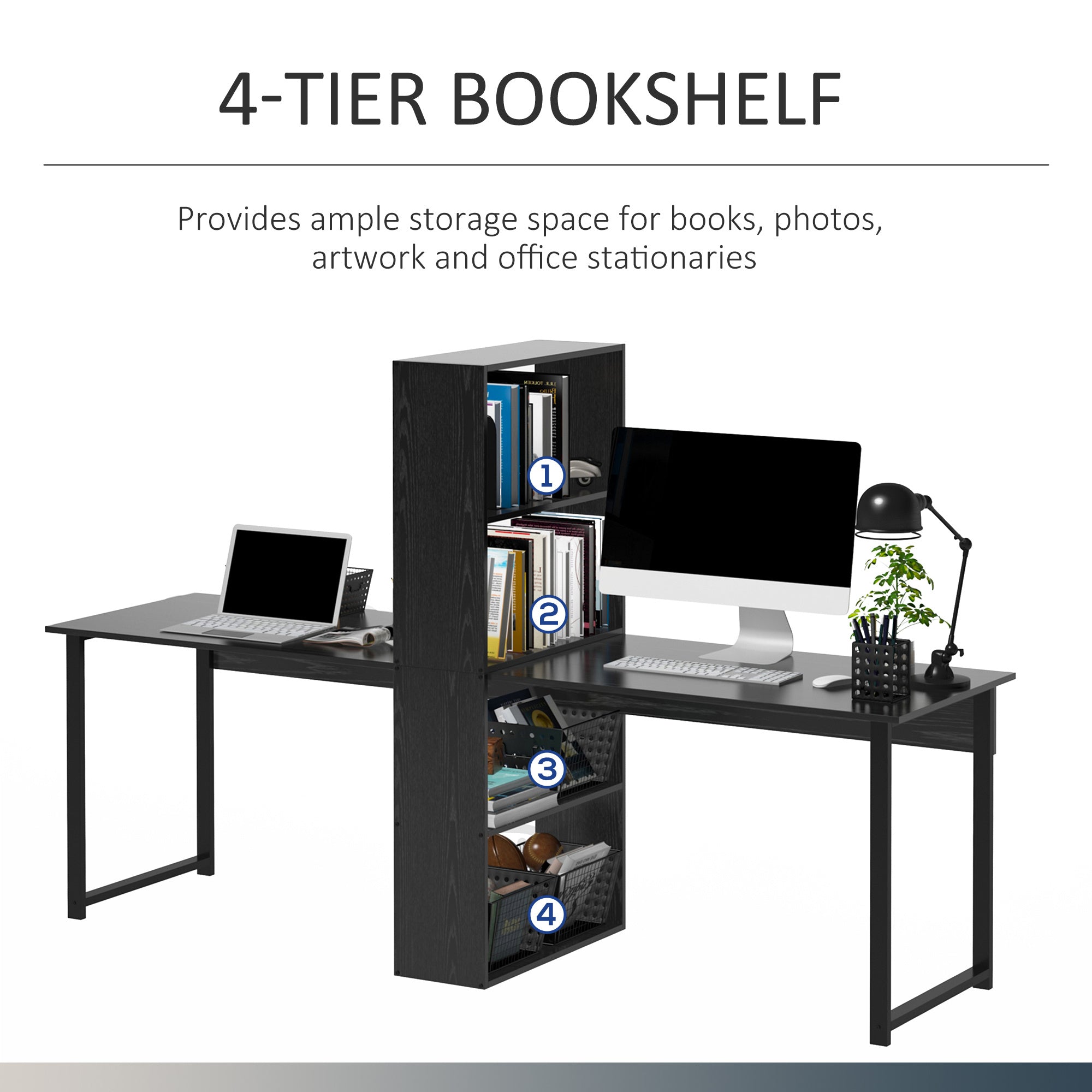 2-Person Desk With Bookshelf