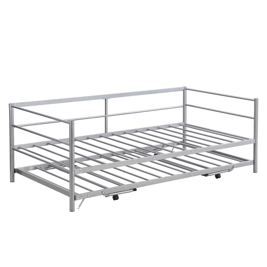 Twin Size Metal Daybed With Adjustable Trundle