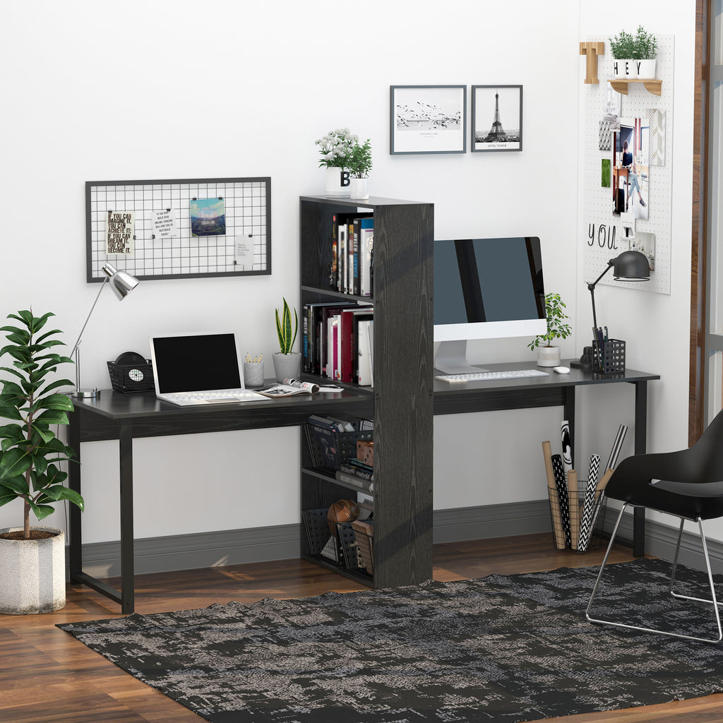 2-Person Desk With Bookshelf