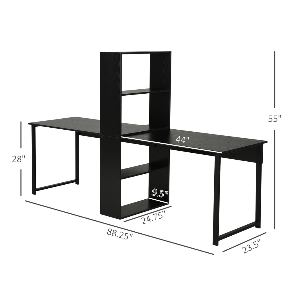 2-Person Desk With Bookshelf