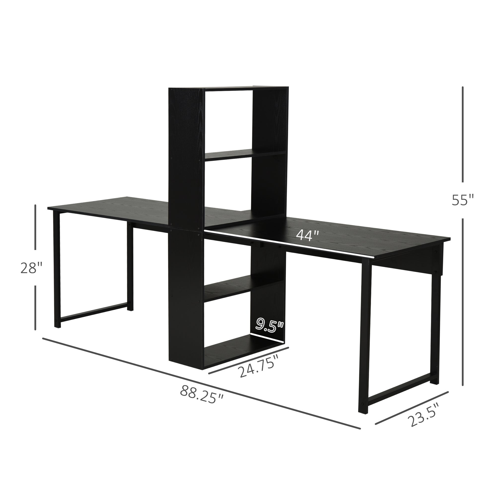 2-Person Desk With Bookshelf