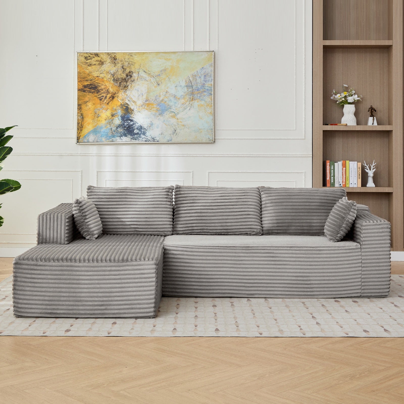L-Shaped Compression Sofa Bed With Corduroy Fabric