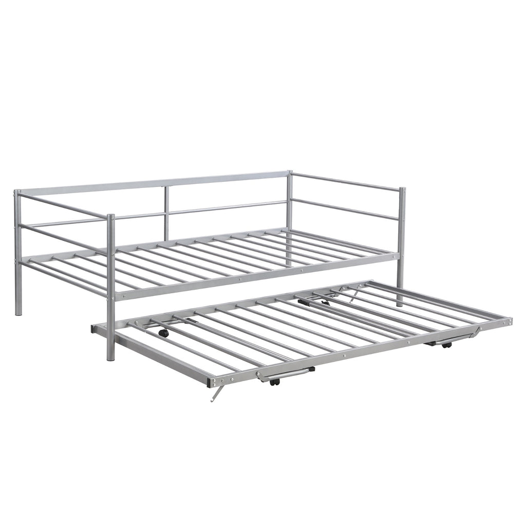 Twin Size Metal Daybed With Adjustable Trundle