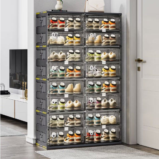 24/Large Stackable/Foldable Sneaker Shoe Box Storage Cabinet