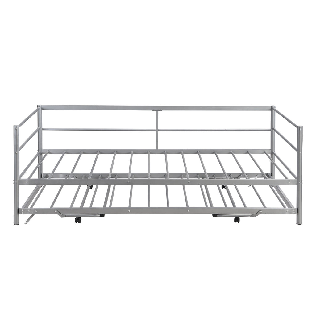 Twin Size Metal Daybed With Adjustable Trundle
