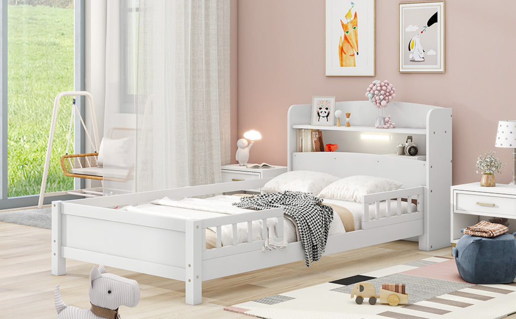Twin Platform Bed With LED, Storage