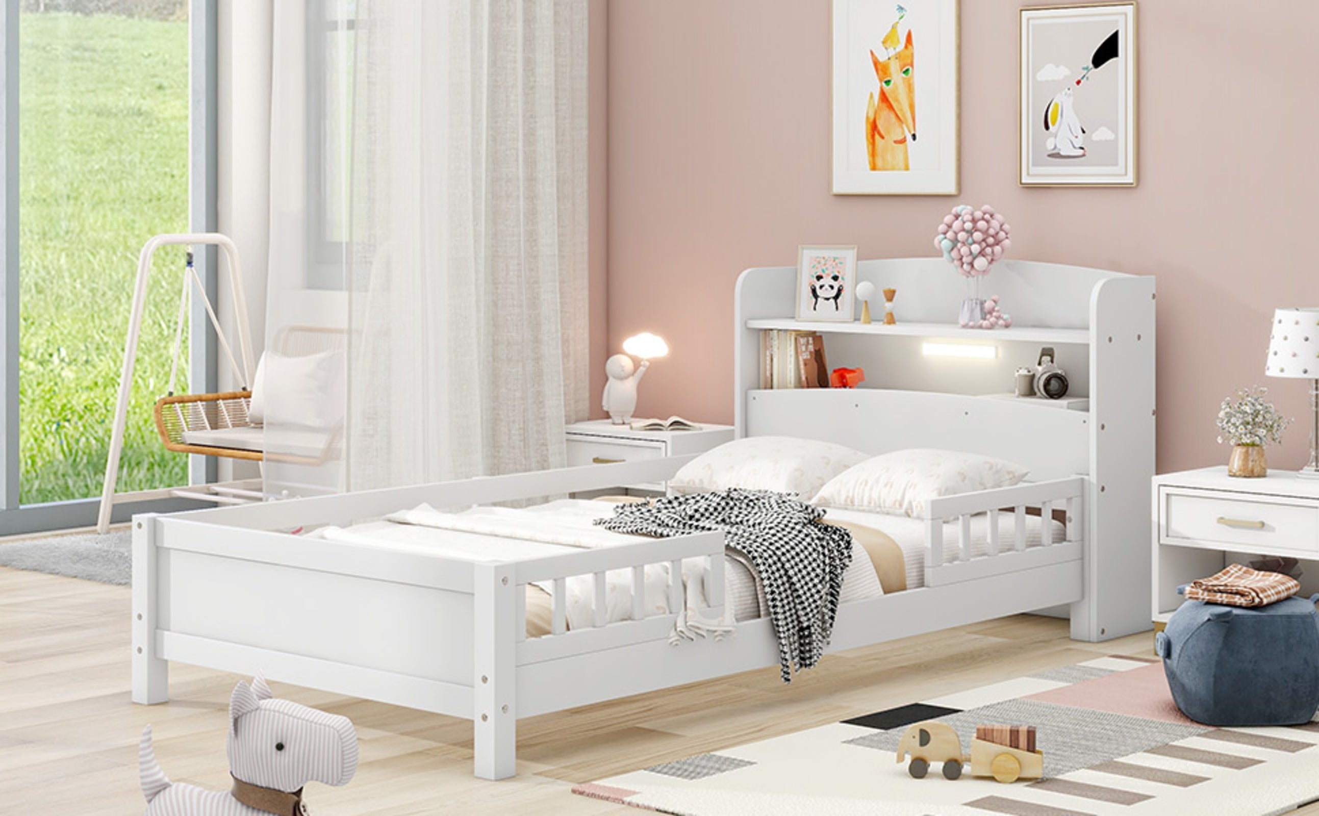 Twin Platform Bed With LED, Storage